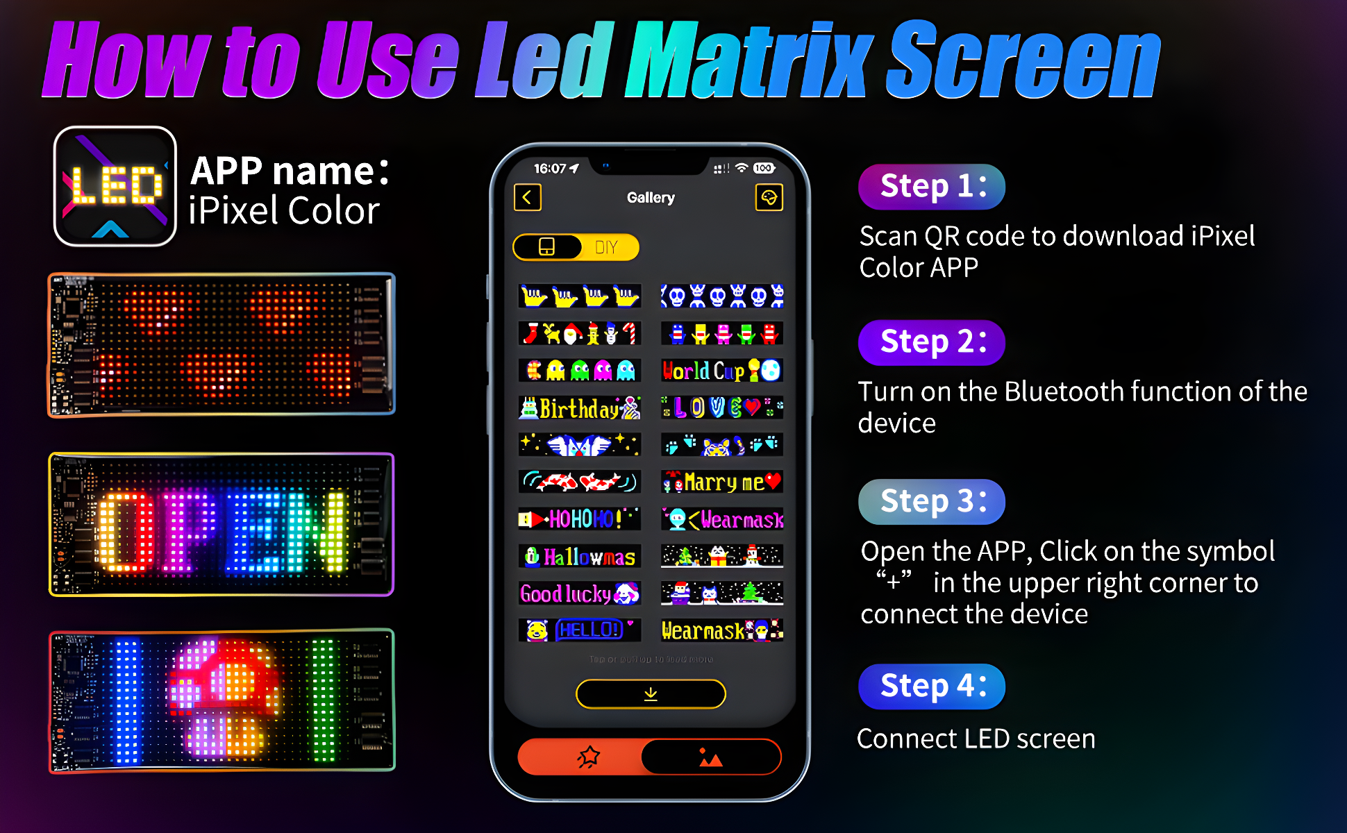 Miootly RGB Led Matrix Pixel Panel 16*96 LEDS