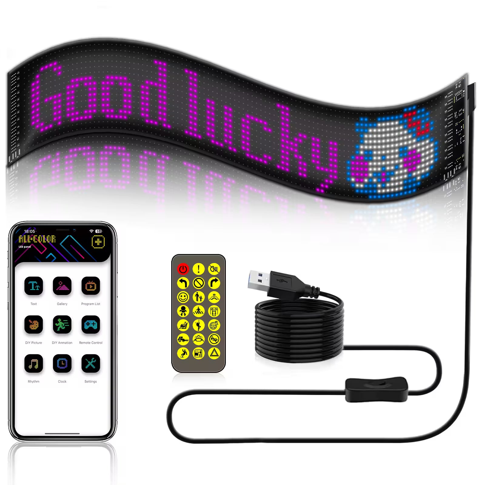 Miootly RGB Led Matrix Pixel Panel 20*64 LEDS Front view